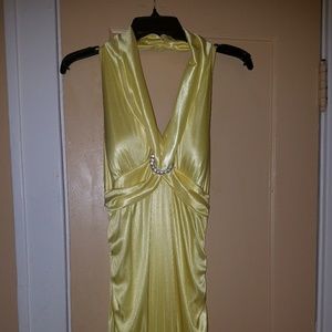Womens Yellow Halter Formal Prom Dress